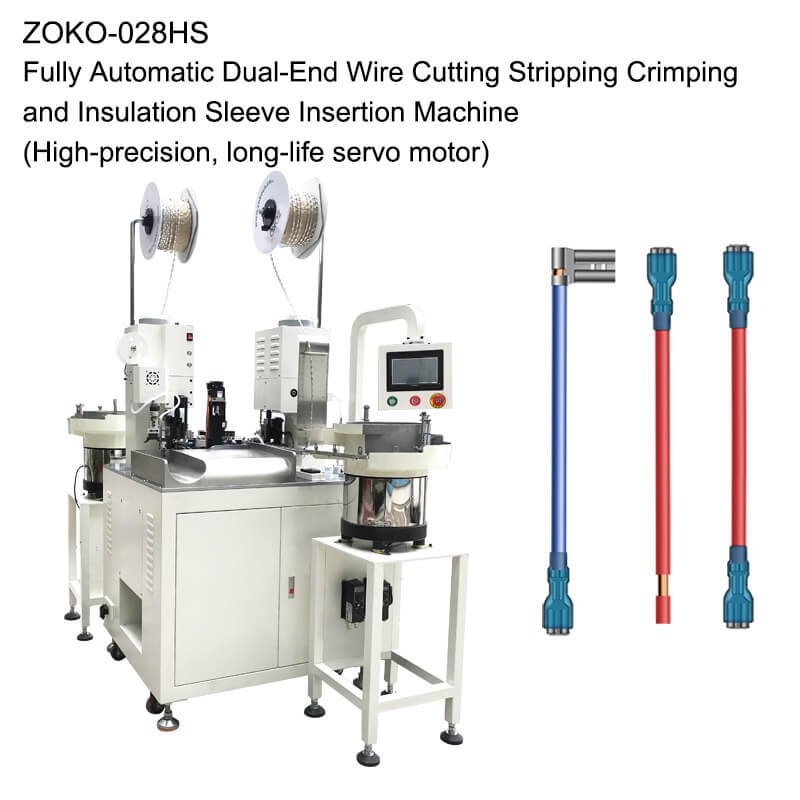 Fully Automatic Dual-End Wire Cutting Stripping Crimping and PVC Insulation Sleeve Insertion Machine ZOKO-028HS