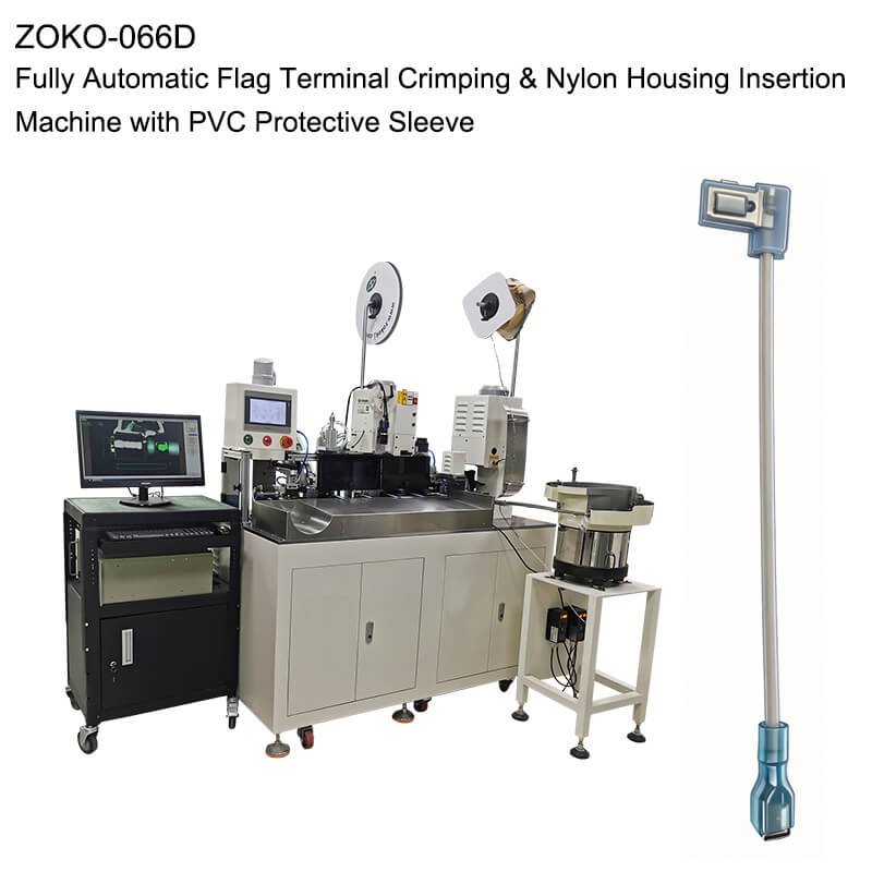 Fully Automatic Flag Terminal Crimping & Nylon Housing Insertion Machine with PVC Protective Sleeve