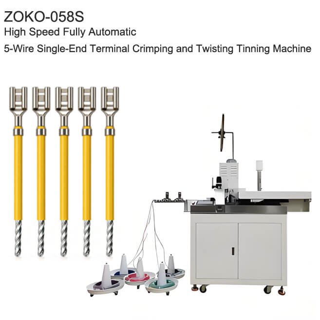 High Speed Fully Automatic 5-Wire Single-End Terminal Crimping and Twisting Tinning Machine Zoko-058S