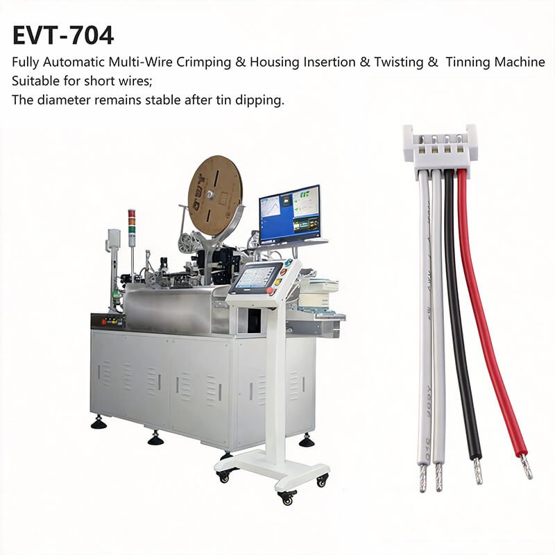 EVT-704 Fully Automatic Multi-Wire Crimping, Housing Insertion, Twisting & Tinning Machine